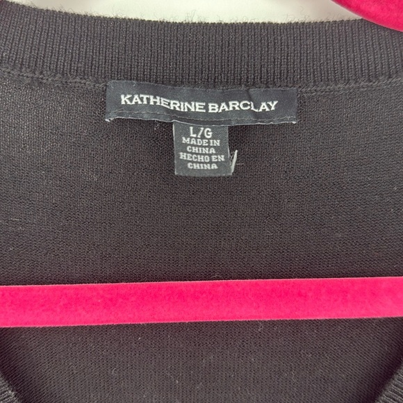 Katherine Barclay Black V-Neck Sweater Size Large Classic Lightweight Knit - Picture 2 of 5